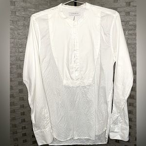 Sandro size L white collarless half way button down shirt